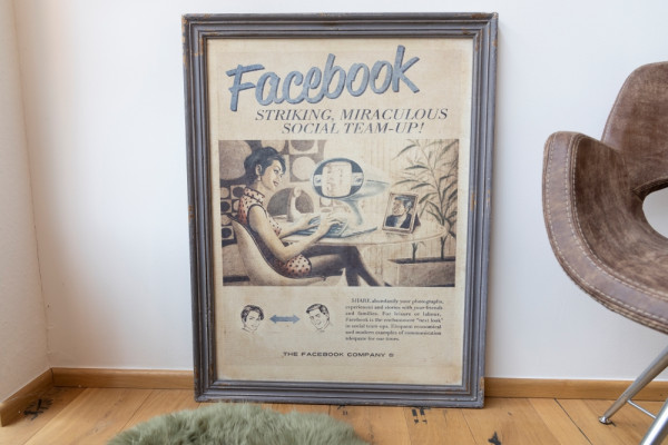 Wandbild Vintage "Facebook" 71x92x3 cm, Druck auf Holz